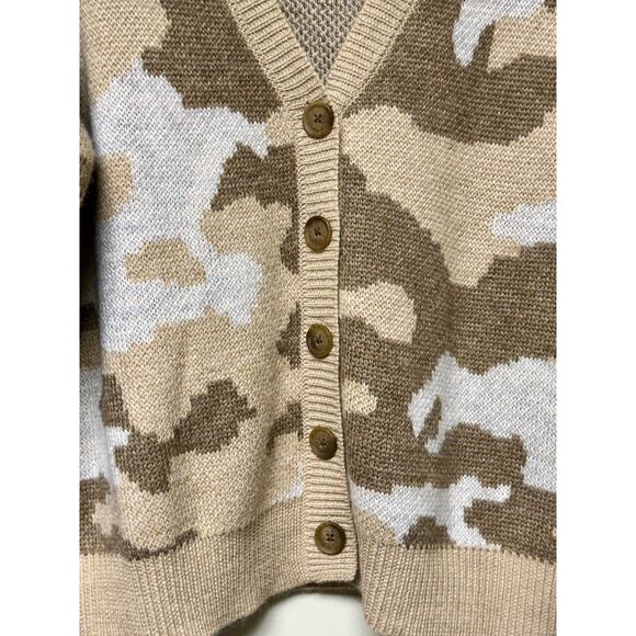 LUCKY BRAND Camo Cardigan in Natural Multi, Wool Blend, Sz L - Picture 4 of 12